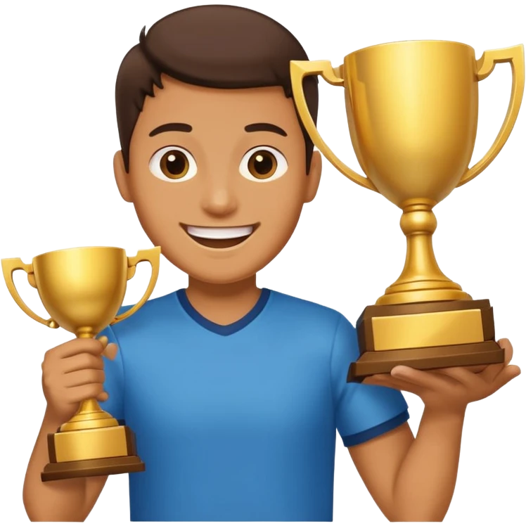 person holding a large gold trophy, excited, fun, expressive emoji