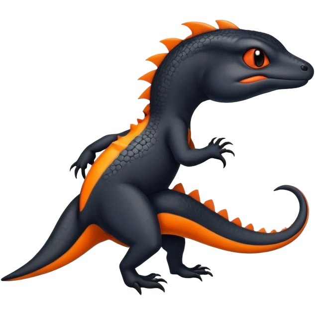 A black Salandit-Quilava-newt-hybrid-Fakémon-creature with orange belly emoji