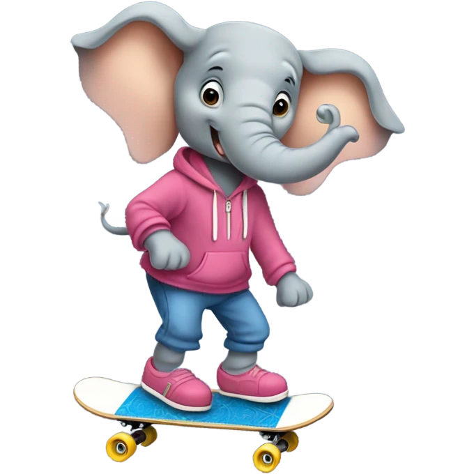 Elephant wearing a hoodie riding a skateboard ￼ emoji