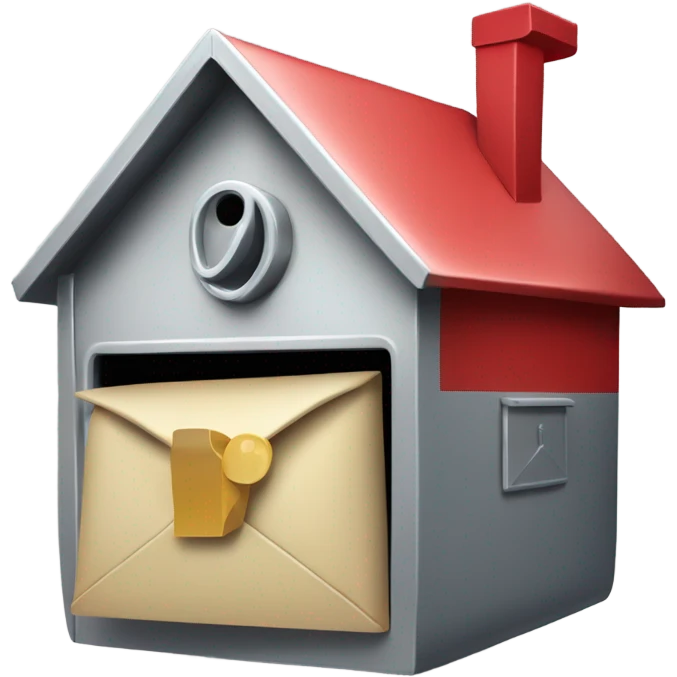 A very large house shaped like mailbox, with a metal mail flag on the front emoji