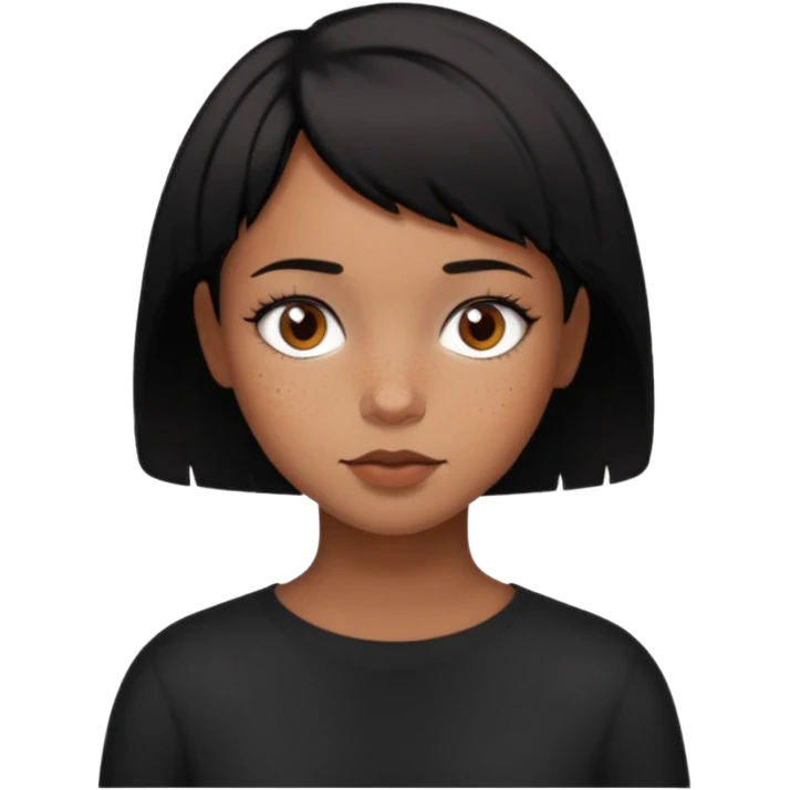 girl very dark black has a shortcut hair freckles medium skin color brown eyes emoji