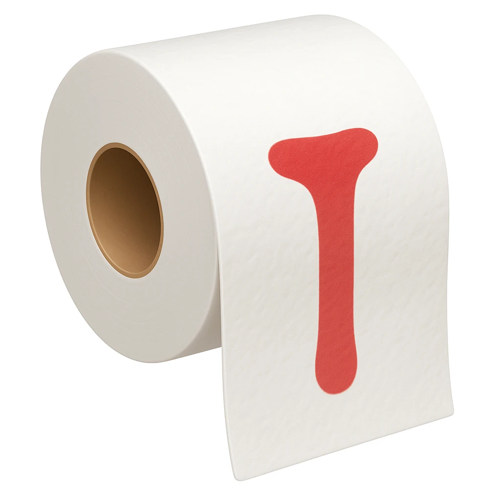 Toilet paper with less dripping blood, subtle blood, in the style of emoji (apple style emojis). The blood should be subtle and minimal, maintaining the emoji style. emoji