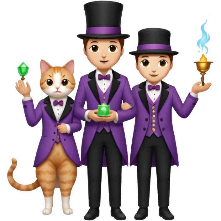 magician couple and their pet cat emoji