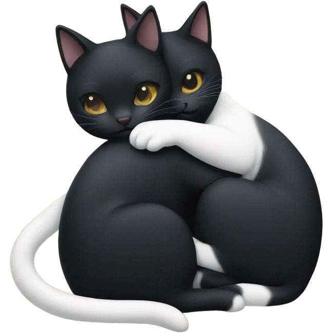 Black cat and white cat hugging emoji