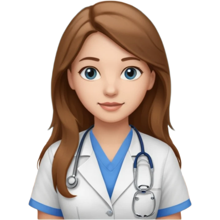 university classroom that says nursing school on the blackboard with a pretty female nursing student with long brown hair, blue eyes emoji