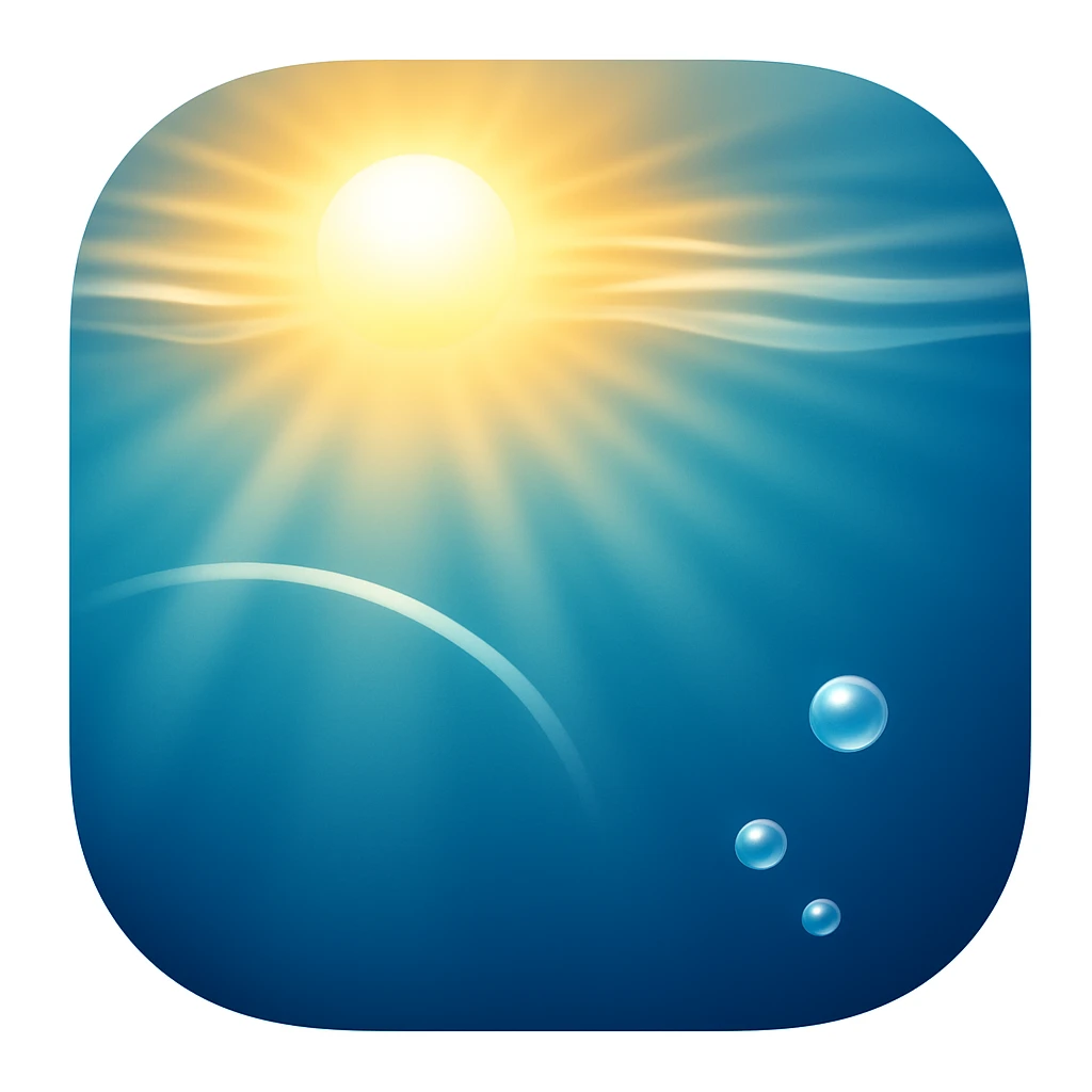 Create an underwater emoji that looks exactly like the reference image in iOS emoji style. The emoji should have a 3D appearance with shiny, smooth gradients, soft shadows, and sunlight filtering through water, capturing the classic emoji look. emoji