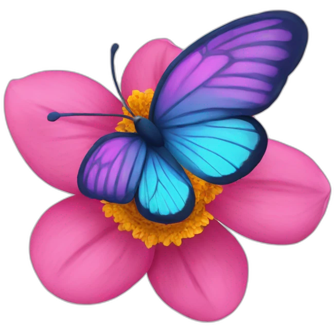 Pink flower with blue butterfly on it  emoji