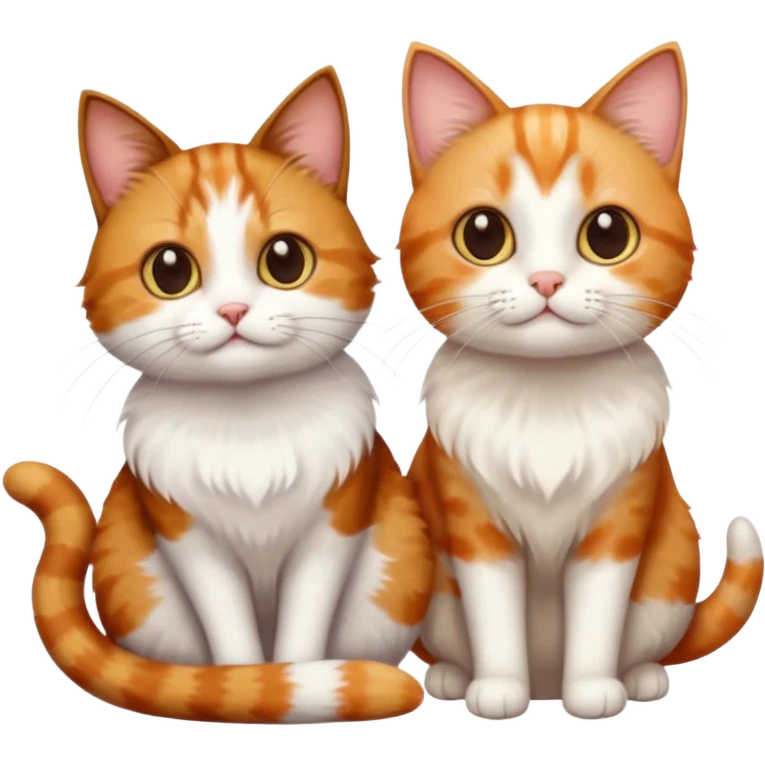 3 different coloured small cats including a dark brown tabby and white, and a patchy calico, and a ginger and white emoji