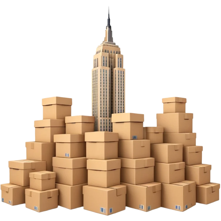 Empire State Building with many plain cardboard boxes emoji