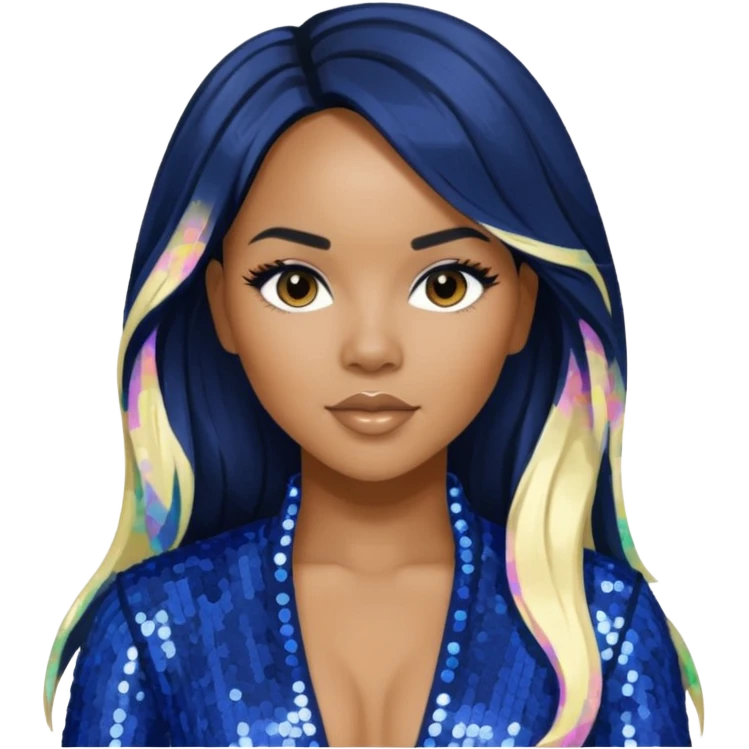 LeToya Luckett with long black hair blonde hair, indigo sequin outfit emoji
