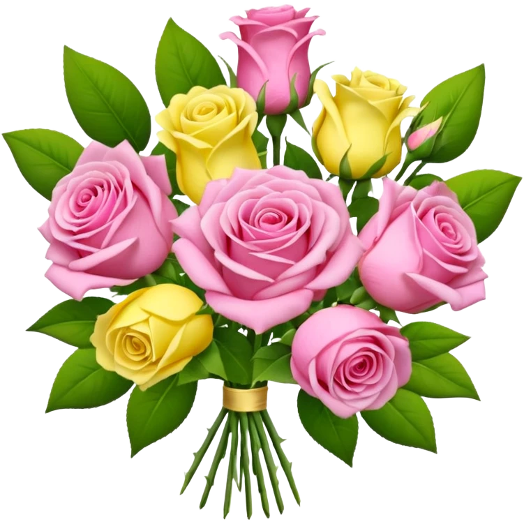 A mixed bouquet of pink roses and yellow lisianthus emoji