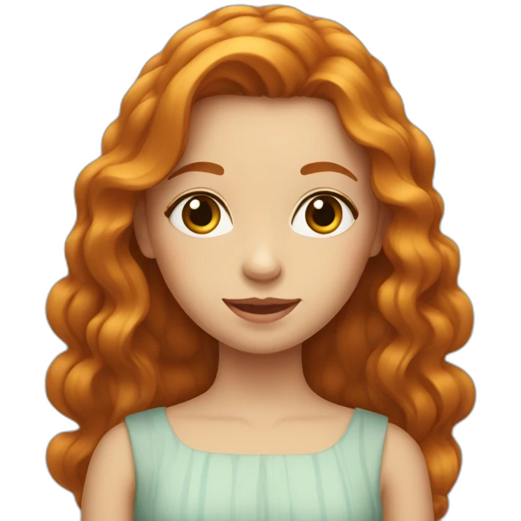 Young girl with long undulating ginger hair and a dress emoji