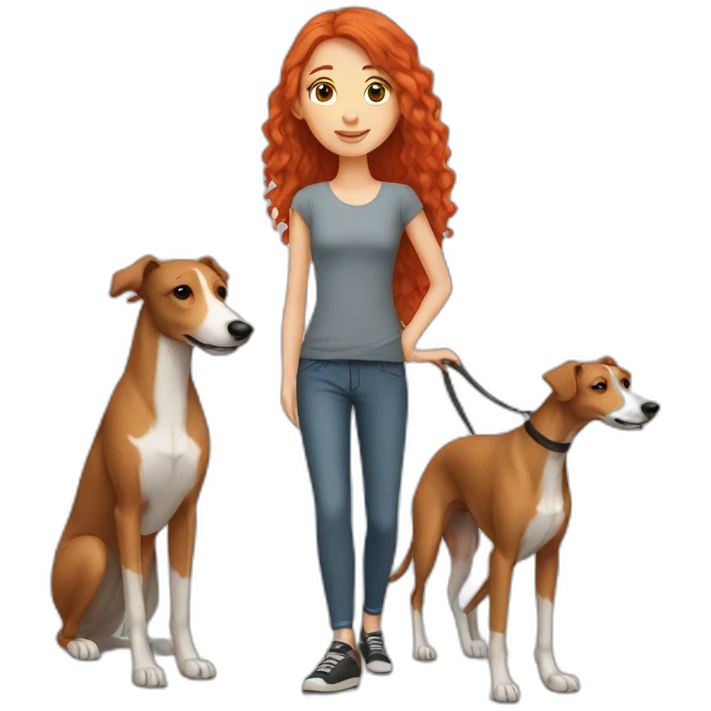 red haired girl and her greyhound emoji