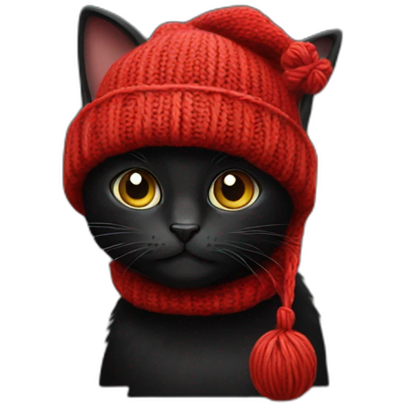 black cat in a red knitting hat emoji