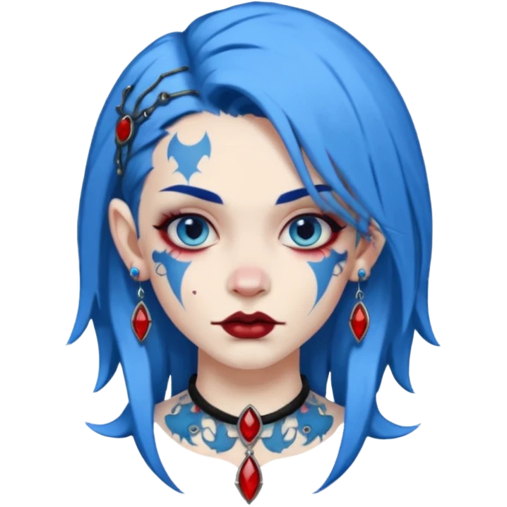 wampire with blue hair and face tattooed and extra big earing emoji
