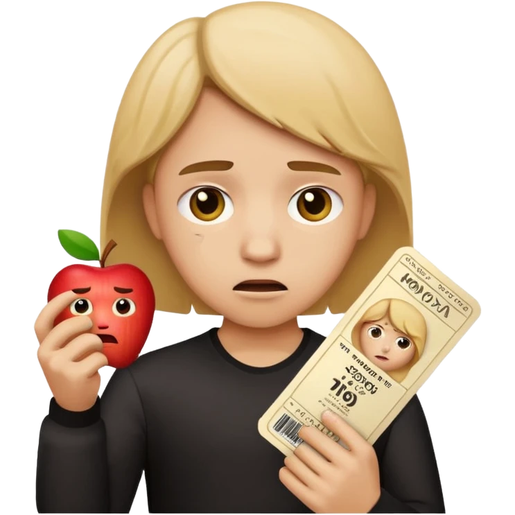 disappointed emoji with sad expression, movie ticket torn in half, apple emoji style emoji
