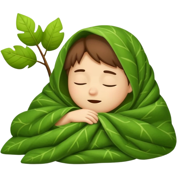 forest character wrapped in leaf blanket sleepy emoji