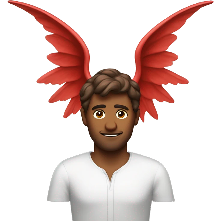 Angel and the devil sitting on a brown haired man’s shoulders emoji