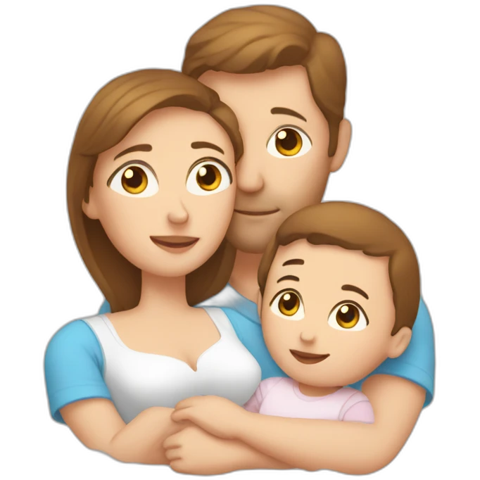 white mom with brown hair and white dad cuddling with a baby emoji