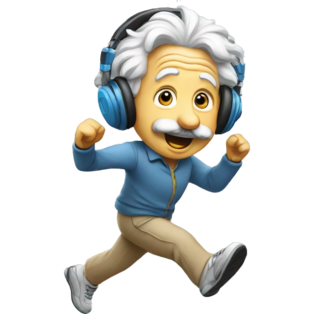 albert einstein happy with headphones and running emoji