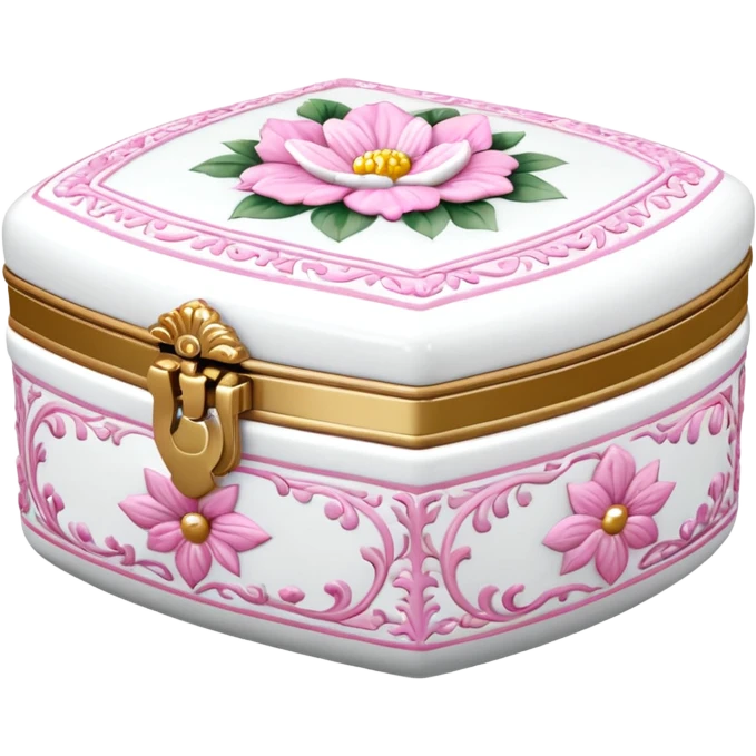 pink and white porcelain box with flowers  emoji