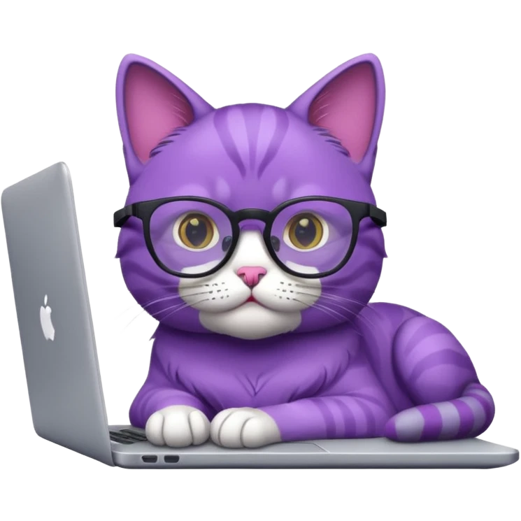 smart purple cat in glasses with laptop emoji