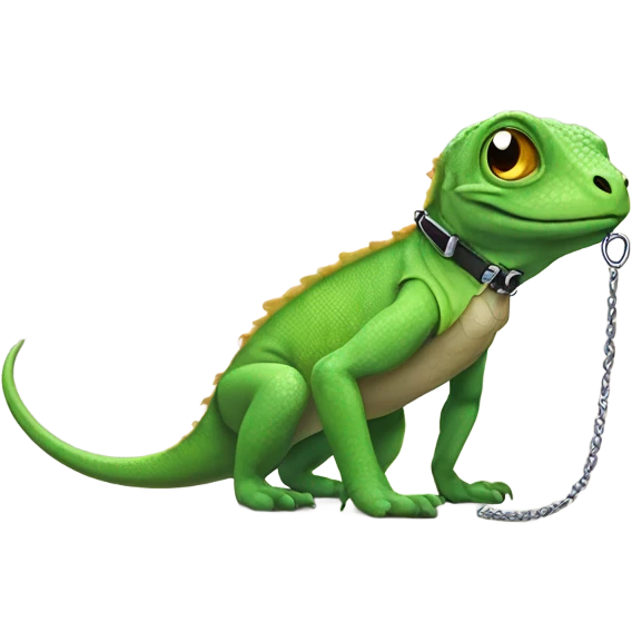 Lizard walking his human pet in a collar on a leash  emoji