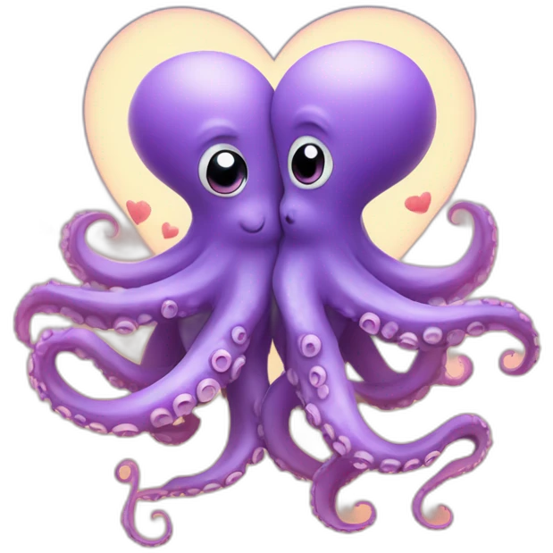 two in love octopus hugging one each other with little hearts flying around emoji