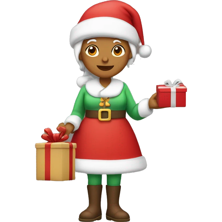 Mrs. claus wearing a red slack holding a gift  emoji