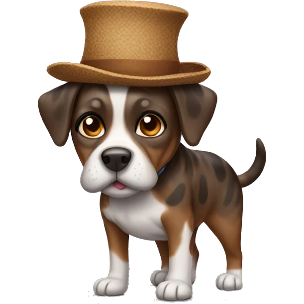 Brindle dog wearing hat emoji