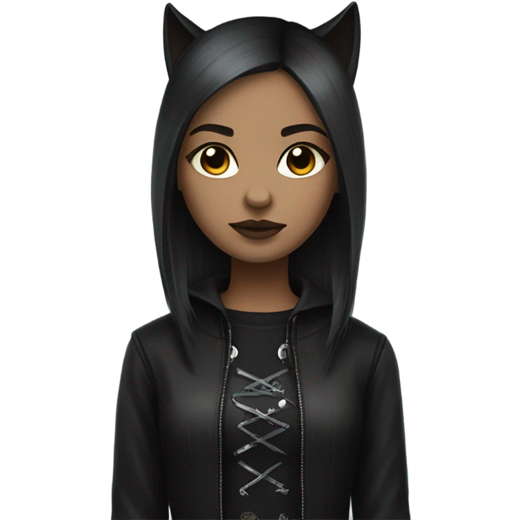 Make a girl with light skin and dark brown straight hair with wolf haircut and wearing a gothic style clothes  emoji