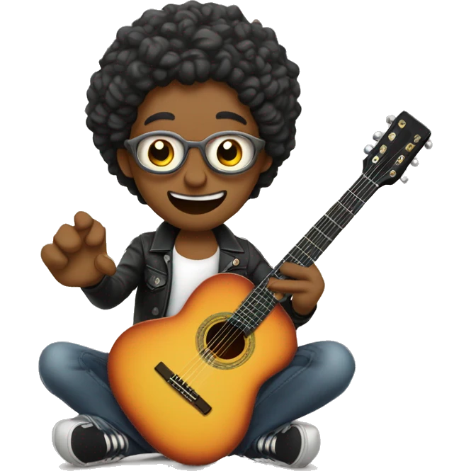Chico con rulos y una guitarra emoji