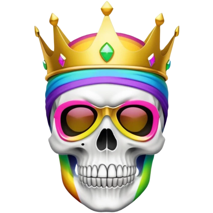 colorful skull with rainbow colors wearing a golden crown and neon ski mask emoji