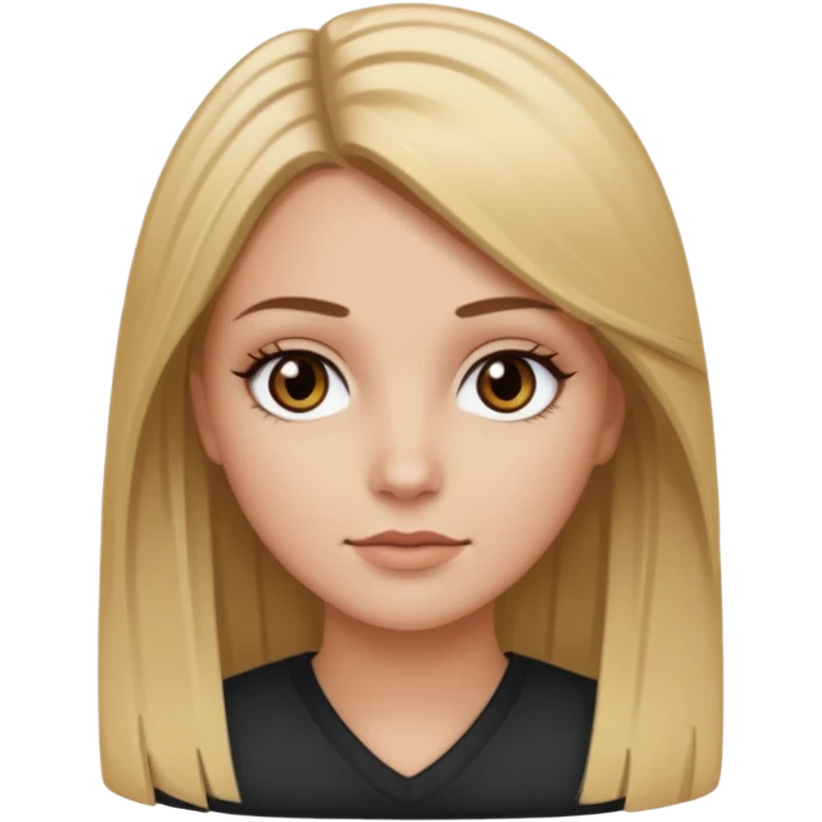 Make a white girl with black eyes, brown straight hair with brown hair and blonde highlights emoji