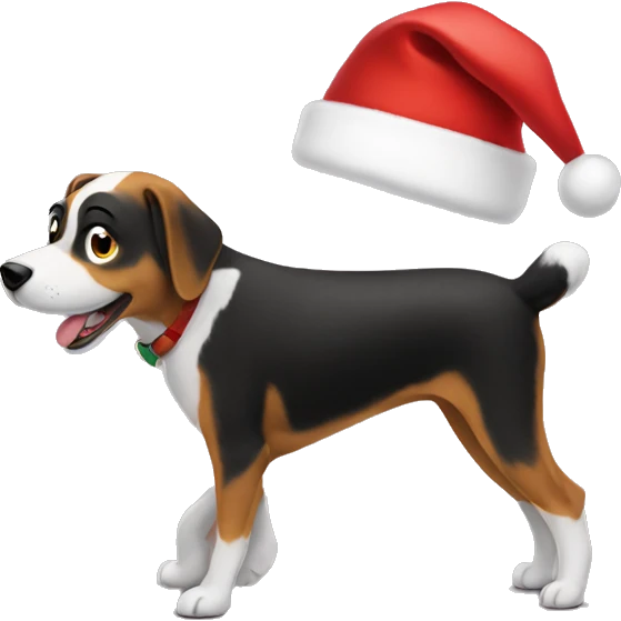 Dog walking with a Santa hat on emoji