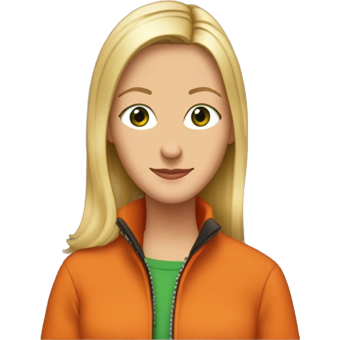 Phoebe Buffay from Friends with green eyes wearing an orange jacket emoji