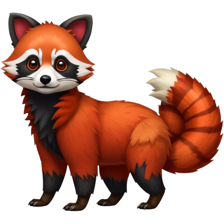 Realistic cool edgy 4-legged quadrupedal Red-Panda-Lemur-Raccoon-Dog-Red-Fox-animal-fusion-hybrid, Full body emoji