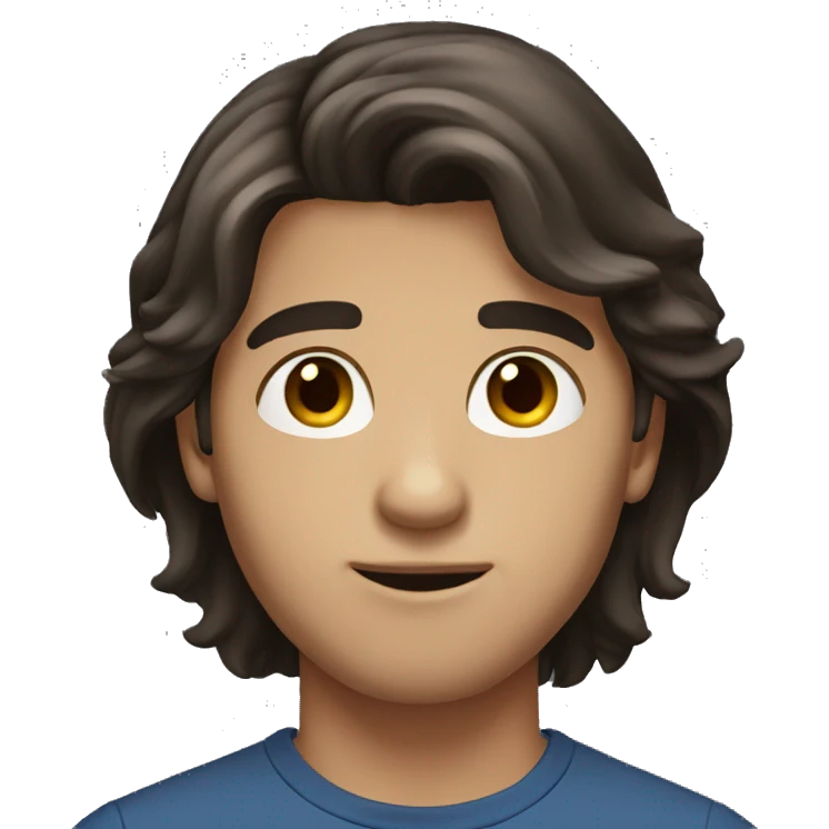men dark long hair small round face brown eyes  emoji