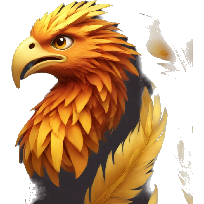 Phoenix head with golden feathers and a short beak emoji