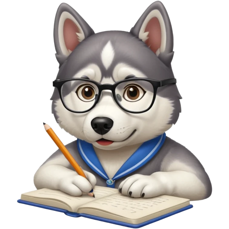 A husky dog with glasses is writing something emoji