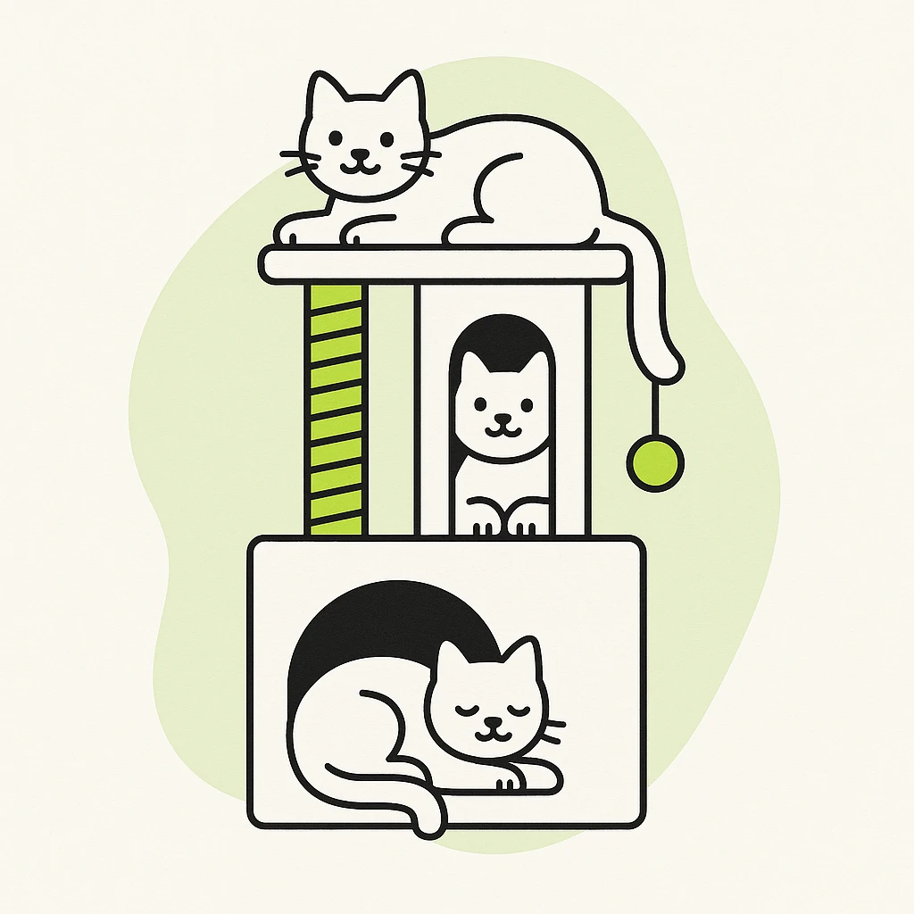 cats relaxing in a vertical playhouse emoji
