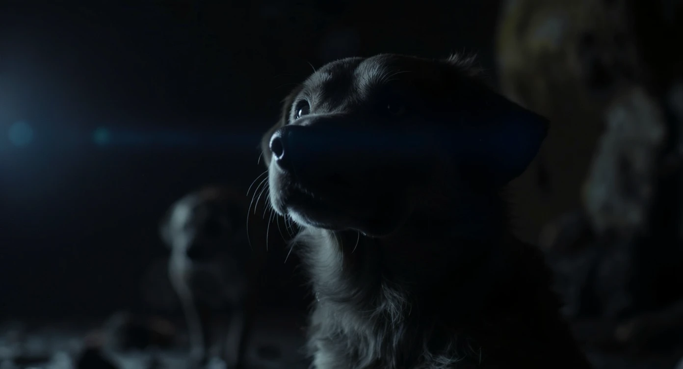 Cinematic still of a dog is in space, very detailed, cinematic light emoji