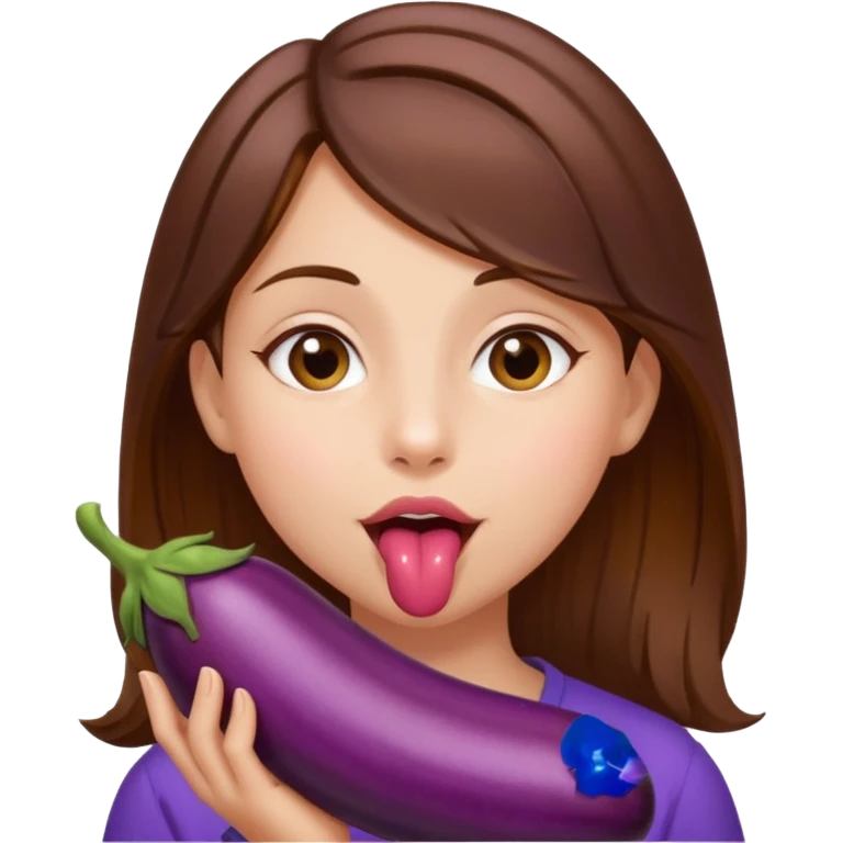 Brown hair Girl licking eggplant emoji