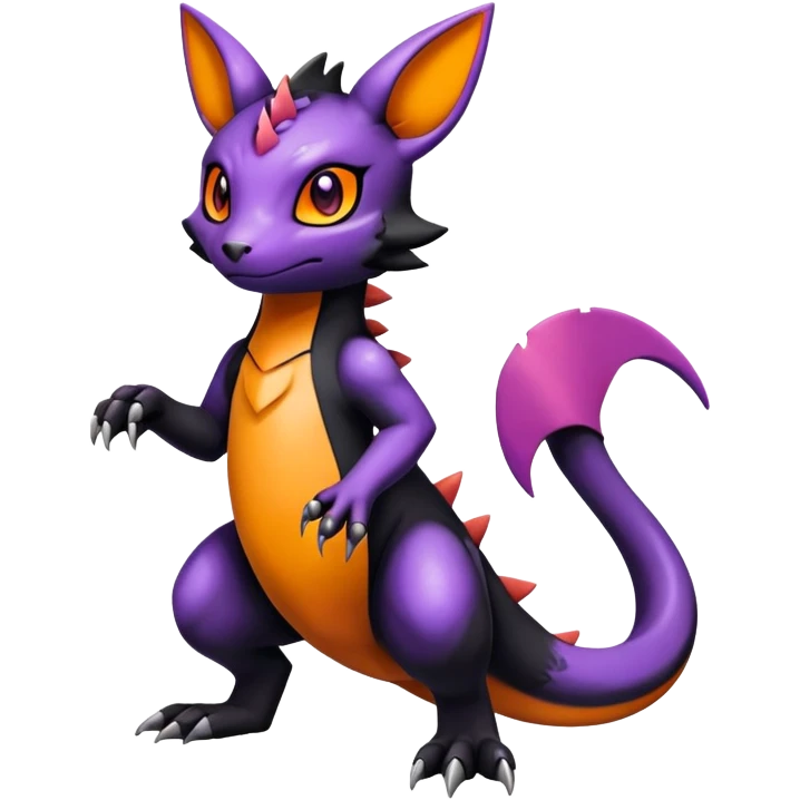 Cute Shiny Guilmon-Salandit-Umbreon-Fakémon-hybrid-creature (full body)  emoji