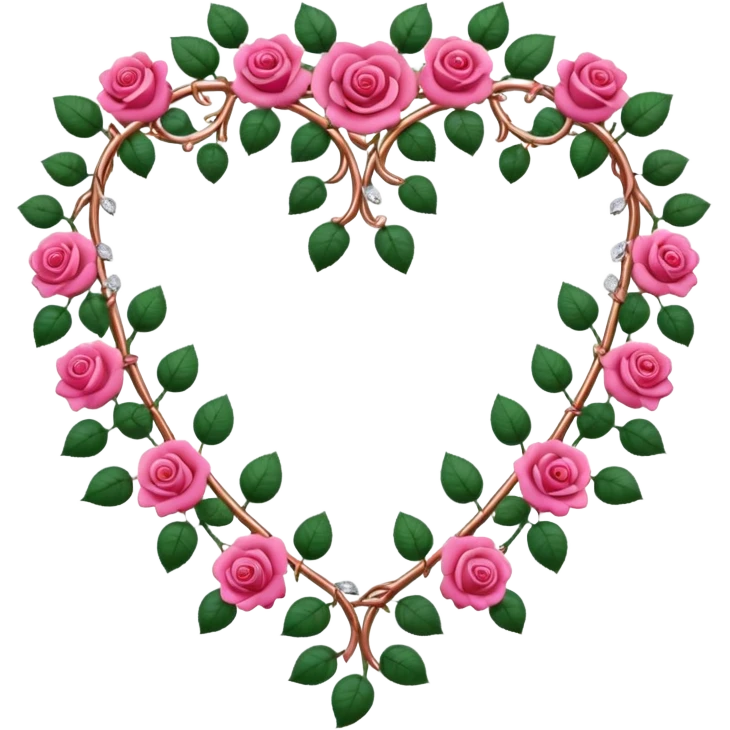 heart shape metal vine with pink-red roses border with crystals hanging  emoji