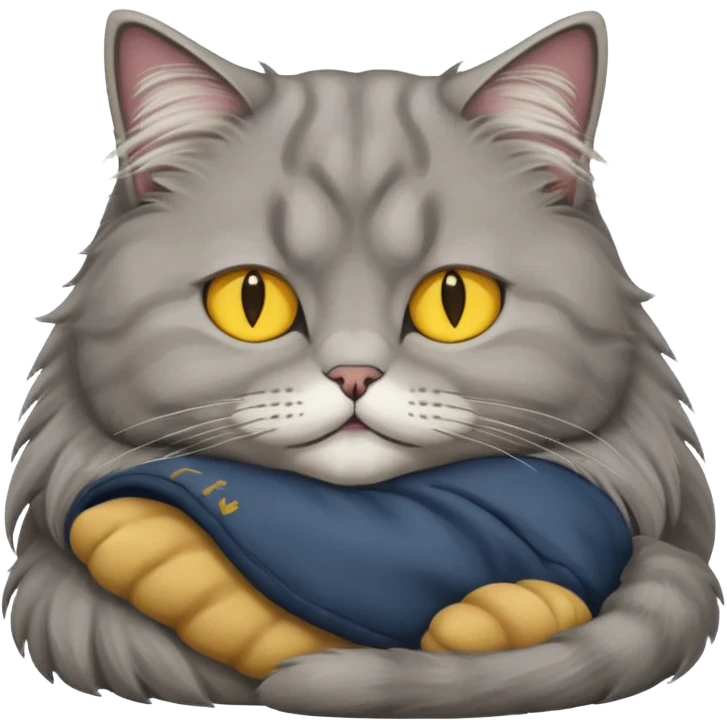 grey fluffy british long hair cat with yellow eyes ist sleeping emoji