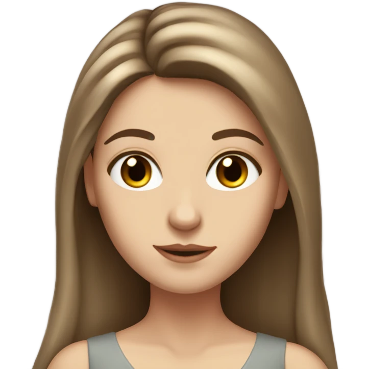 White girl with long voluminous brown hair , geen eyes  emoji