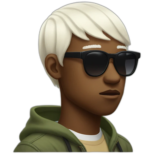tyler the creator with a short white wig and dark sunglasses looking looking slightly annoyed side view emoji