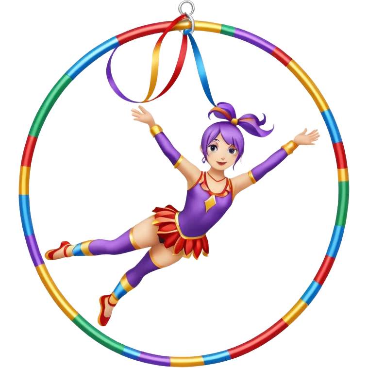 A metallic acrobat hoop decorated with ribbons, perfect for the woman to do aerial stunts inside the circus tent. emoji