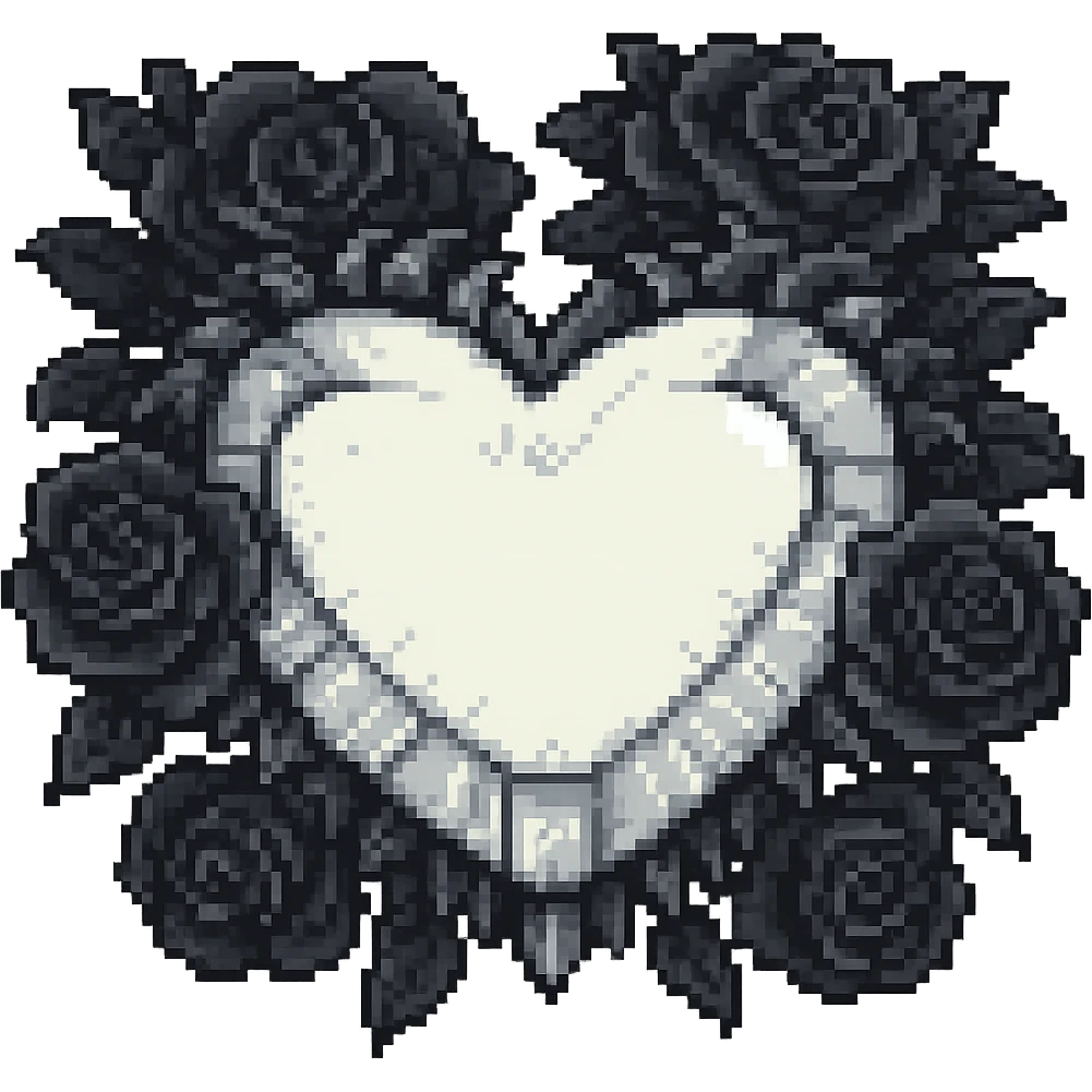 Add black gothic roses around the silver goth heart, keep the pixel art style, no background emoji